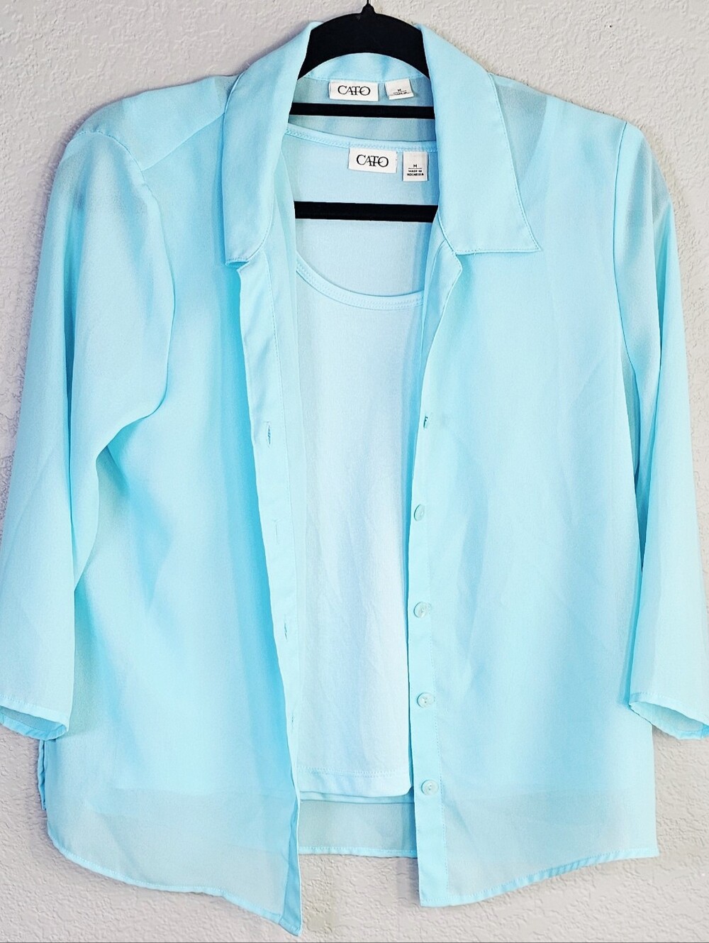 Cato 2-Piece Aqua Blouse & Tank Set Women's Medium Career Office Layered Top